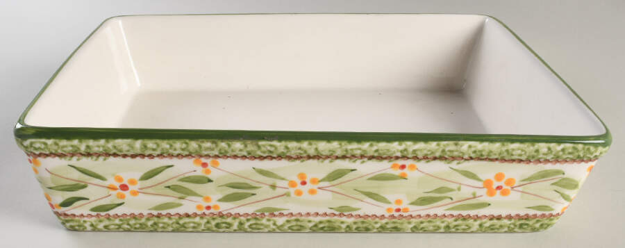 Old World Green 13'' Rectangular Baker by Temp-Tations-1