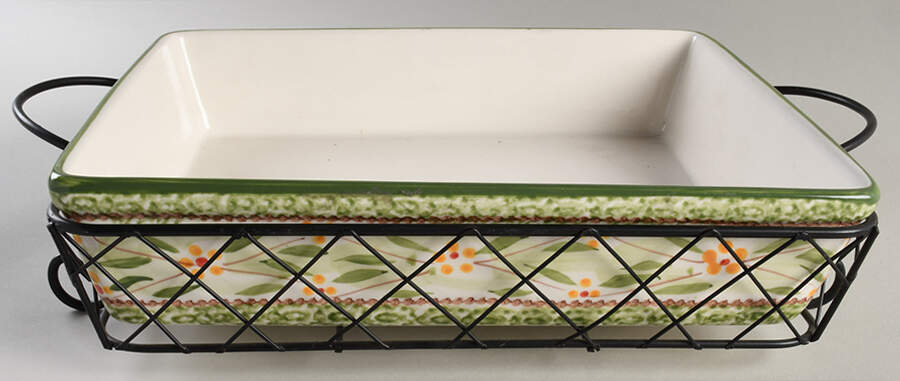 Old World Green 13" Rectangular Baker with Metal Stand by Temp-Tations-1