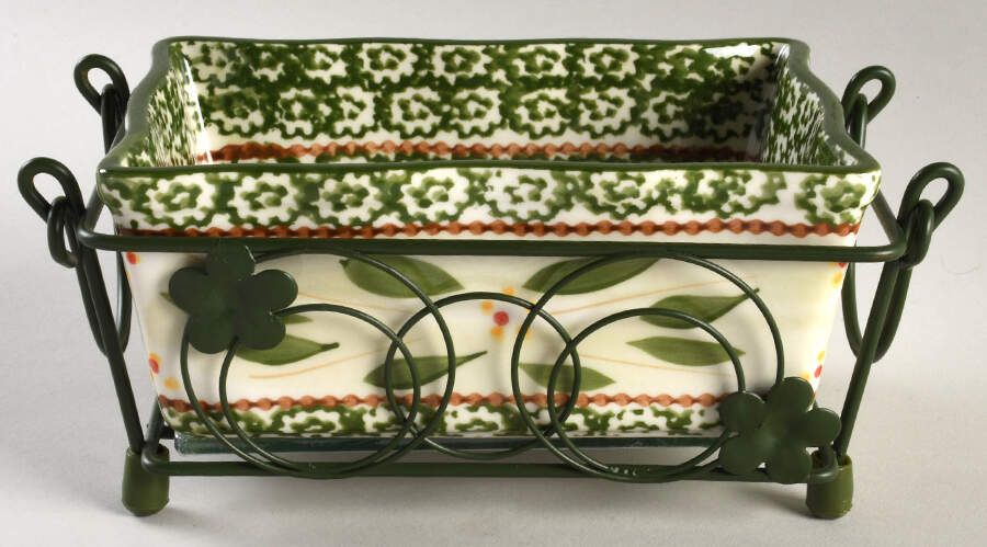 Old World Green 6" Rectangular Baker with Glass Trivet & Metal Stand (RB6, GTRB6 & MSRB6A) by Temp-Tations-1