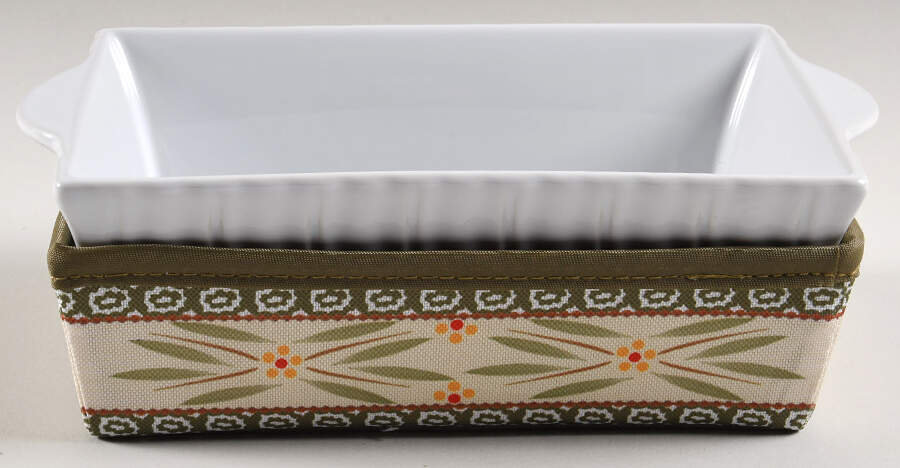 Old World Green 9" Rectangular Baker with Insulated Holder by Temp-Tations-1