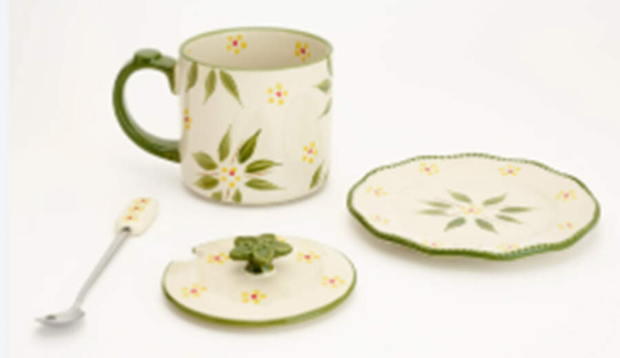 Old World Green Mug & Lid with Coaster & Spoon by Temp-Tations-1