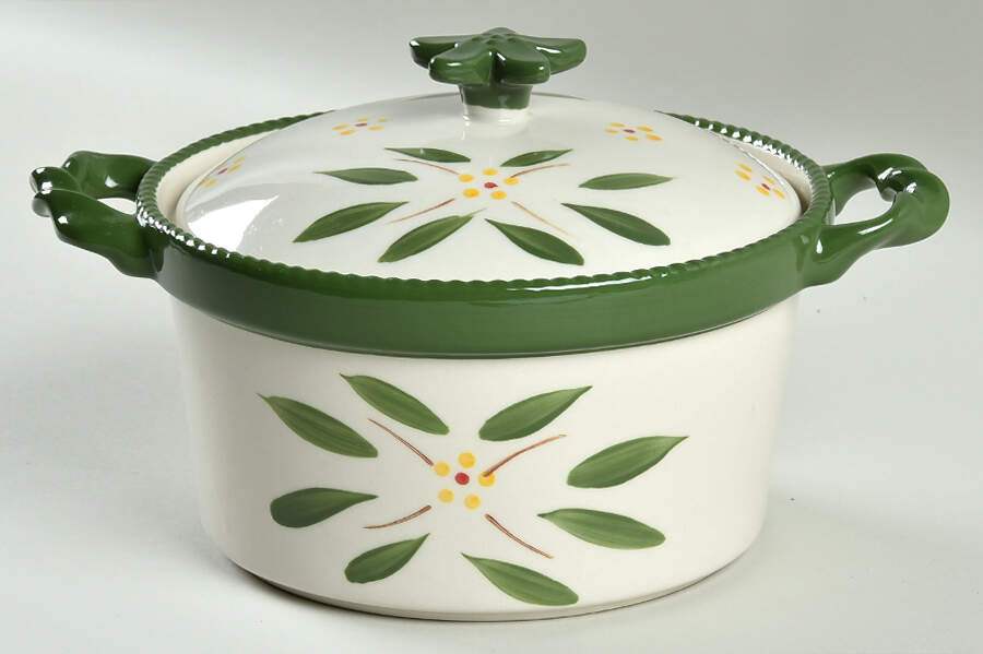 Old World Green 1 Qt Round Covered Casserole by Temp-Tations-1