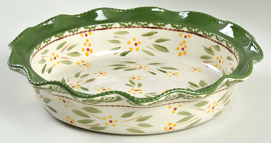 Old World Green Pie Plate No Ceramic Lid by Temp-Tations-1