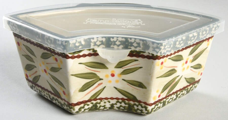 Old World Green 18 Oz Ramekin & Plastic Lid for Baker & Ramekins Set (Chip & Dip) by Temp-Tations-1