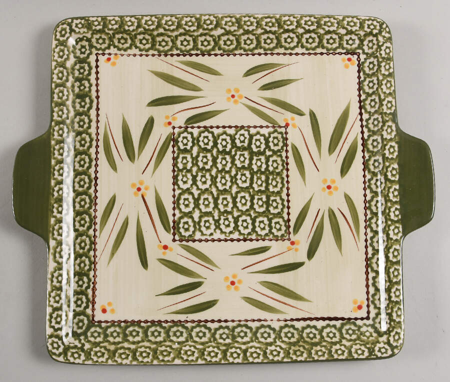Old World Green 13" Square Handled Tray by Temp-Tations-1