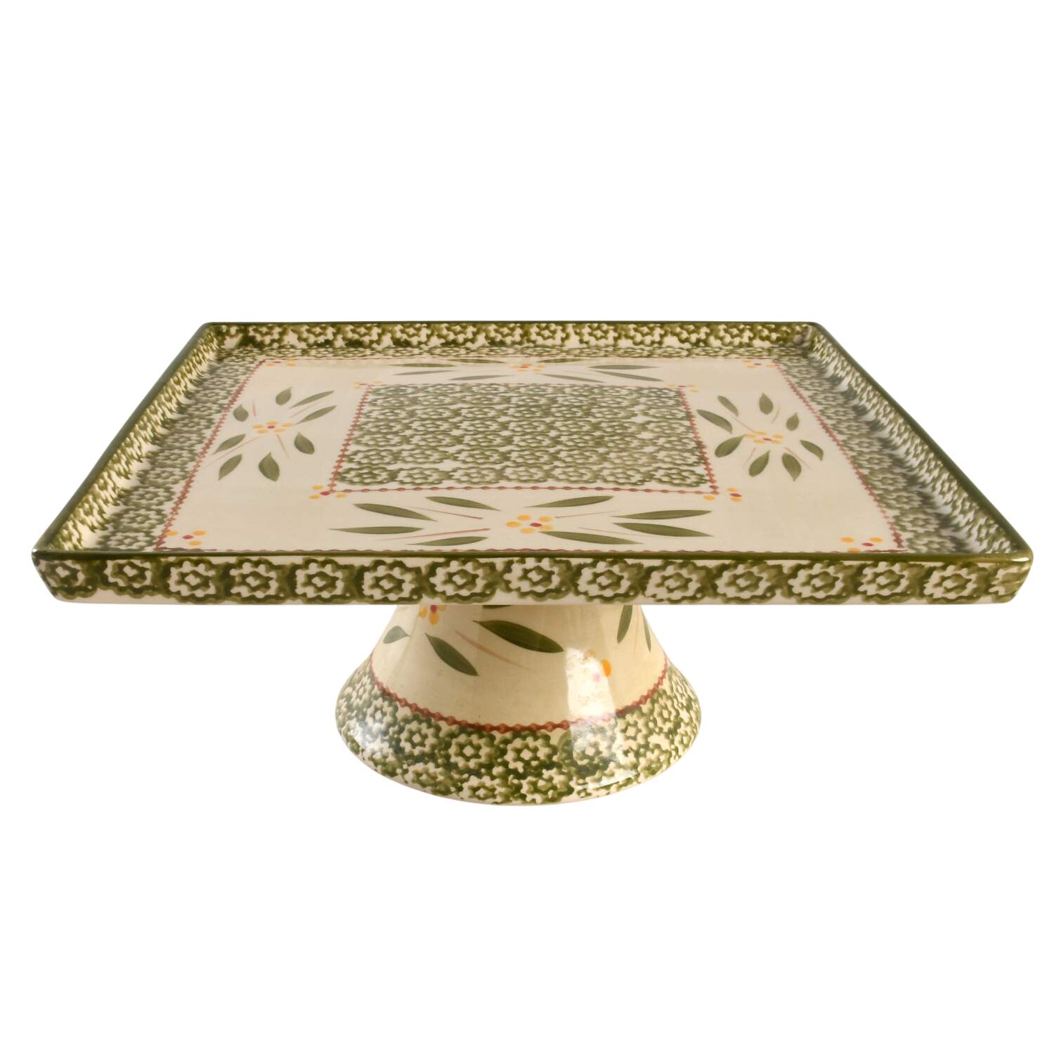Old World Green Square Pedestal Server/Cake for 6 Piece Pedestal Server/Cake Set by Temp-Tations-1