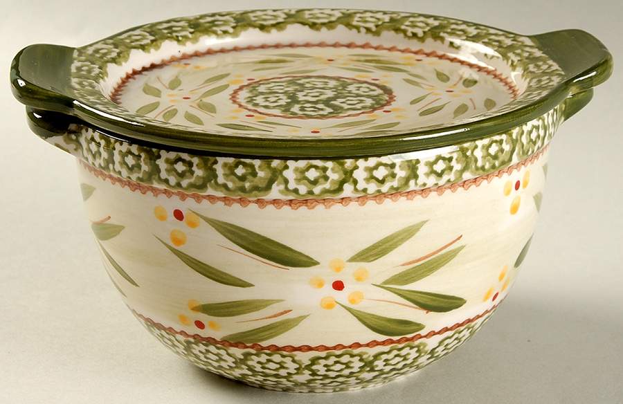 Old World Green 1 Qt Round Covered Casserole by Temp-Tations-1