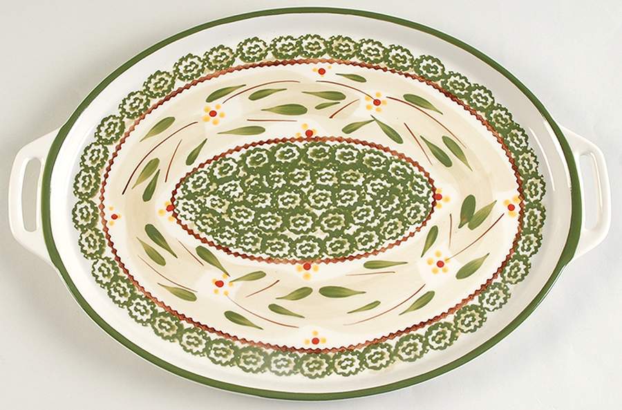 Old World Green 14" Oval Handled Platter by Temp-Tations-1