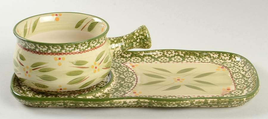 Old World Green 12" Snack Tray (SNTR12) & Stick Handle Soup Set (SOH) by Temp-Tations-1