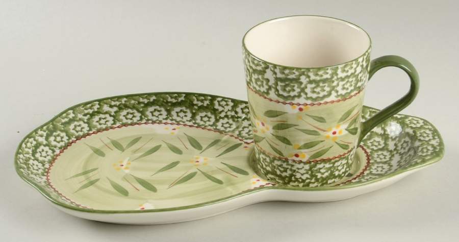 Old World Green Snack Plate & Cup Set by Temp-Tations-1