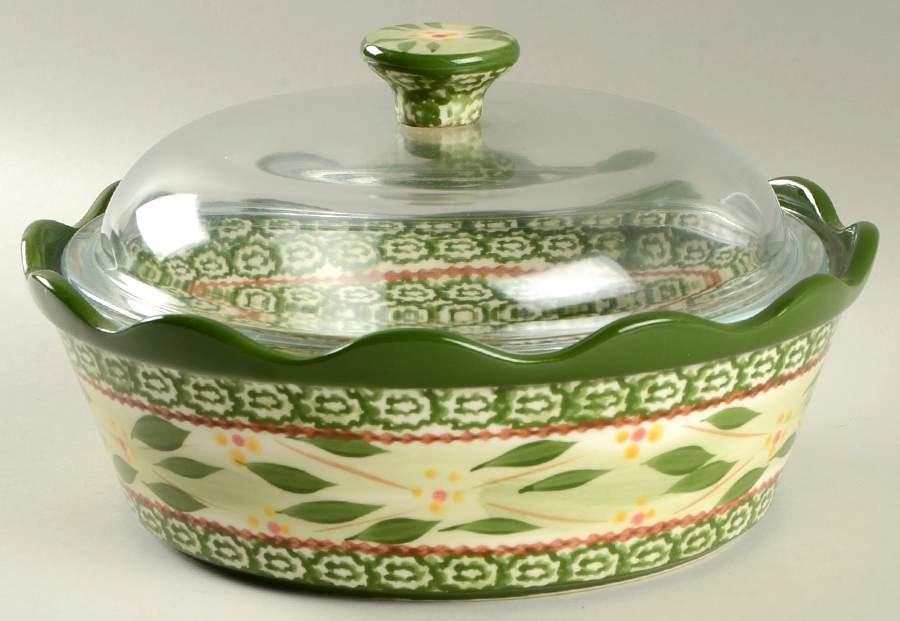 Old World Green 2 Qt Covered Casserole & Glass Lid by Temp-Tations-1