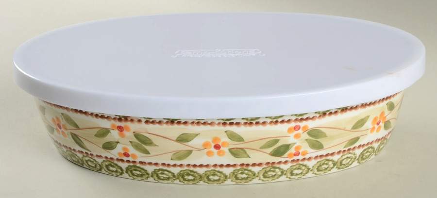 Old World Green 12" Oval Baker & Tabless Plastic Storage Cover by Temp-Tations-1