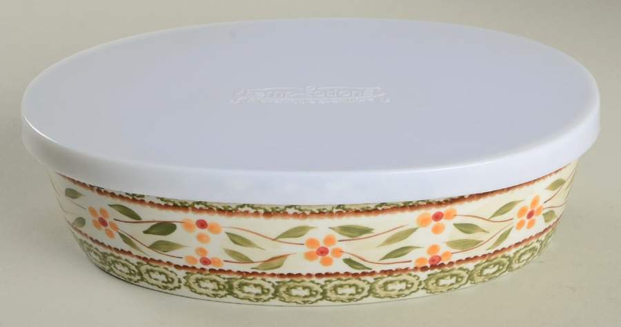 Old World Green 10" Oval Baker & Tabless Plastic Storage Cover by Temp-Tations-1