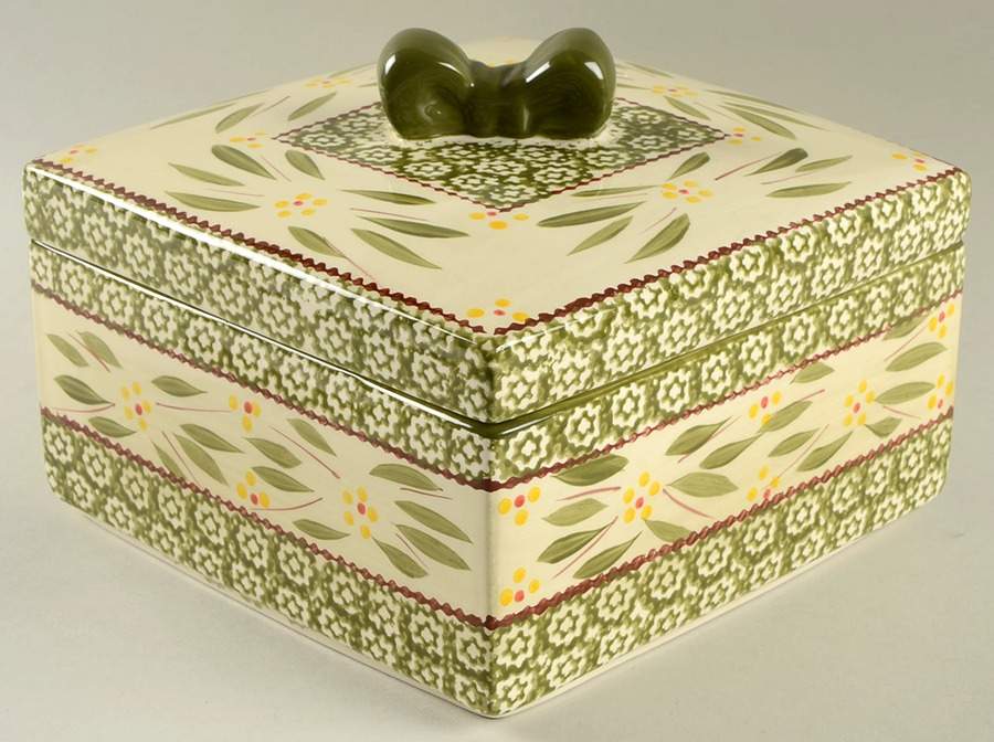 Old World Green 8" Square Gift Box Shape Baker & Lid by Temp-Tations-1