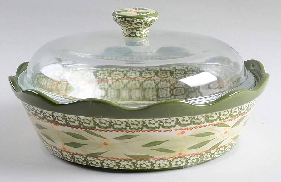 Old World Green 2.5 Qt Round Casserole & Glass Lid by Temp-Tations-1