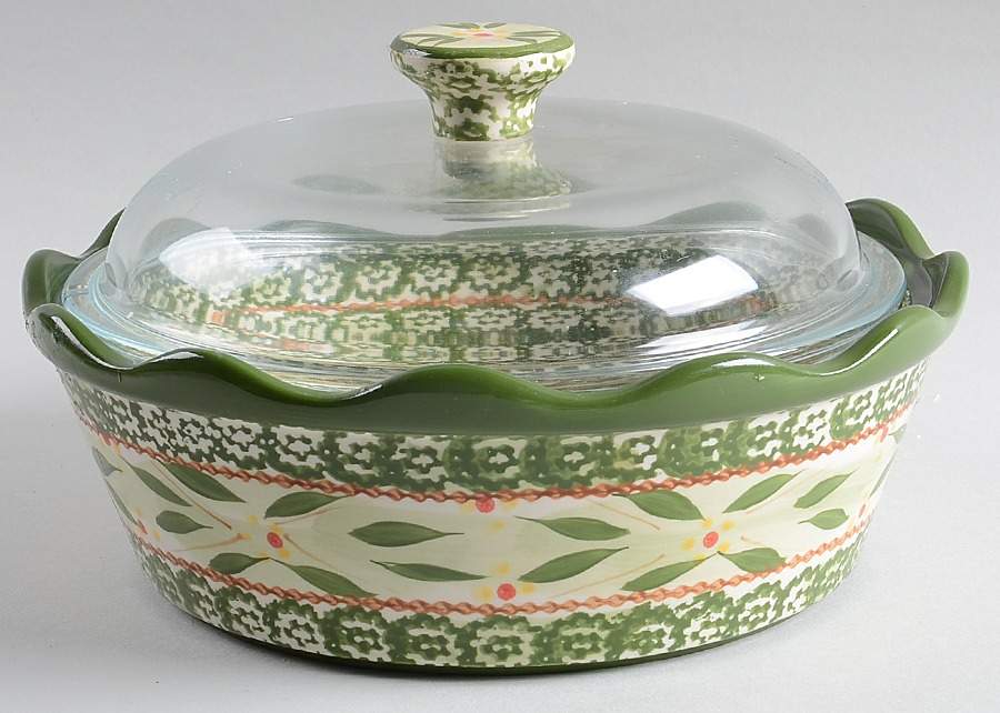 Old World Green 1.5 Qt Round Covered Casserole with Glass Lid by Temp-Tations-1