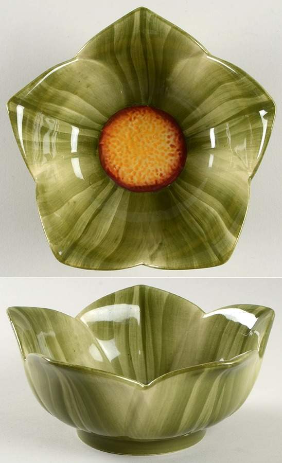 Old World Green Petal Bowl by Temp-Tations-1