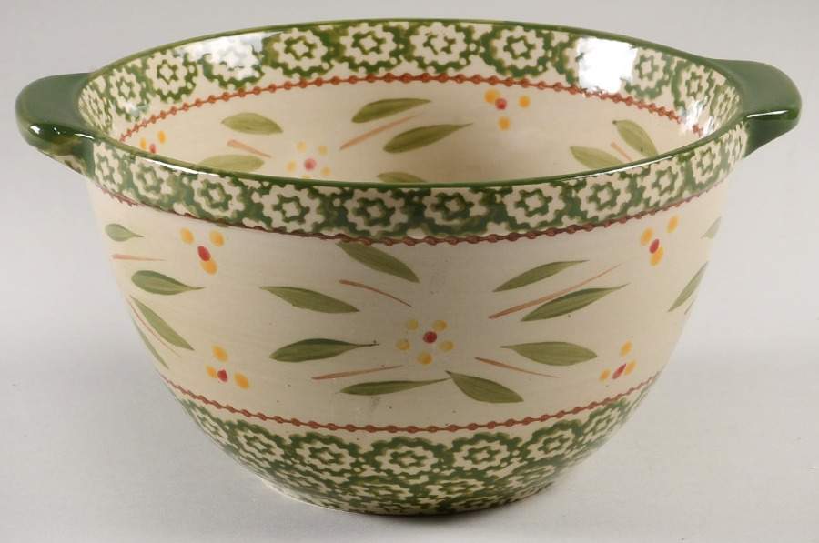 Old World Green 8" Handled Round Serving Bowl by Temp-Tations-1