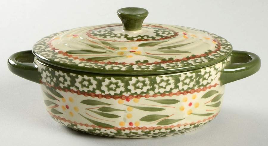 Old World Green 9 Oz Individual Oval Casserole & Lid by Temp-Tations-1