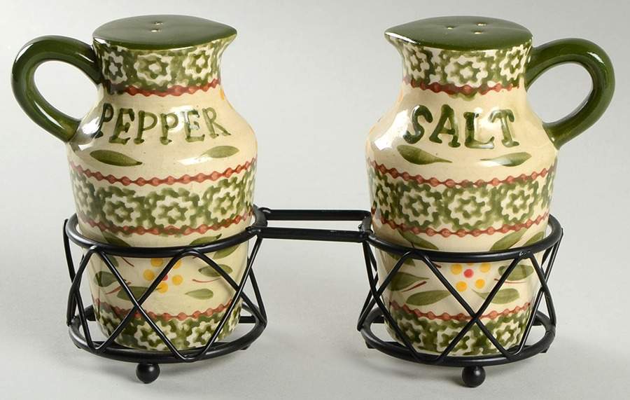 Old World Green Salt & Pepper W/Metal Stand by Temp-Tations-1