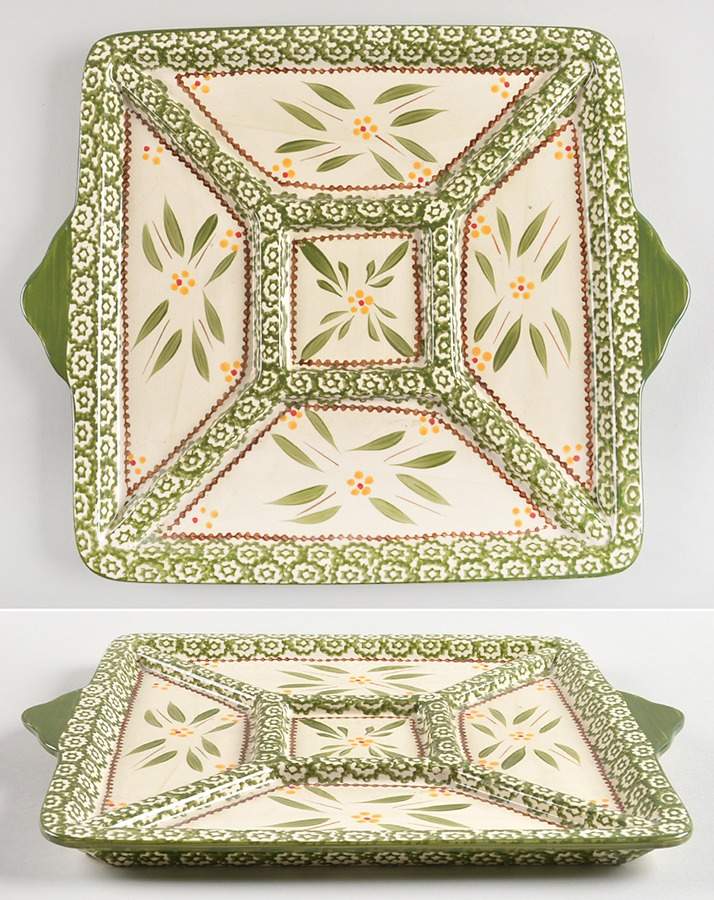 Old World Green 13" Square Divided Lid-It (Tray Or Baker Lid) by Temp-Tations-1