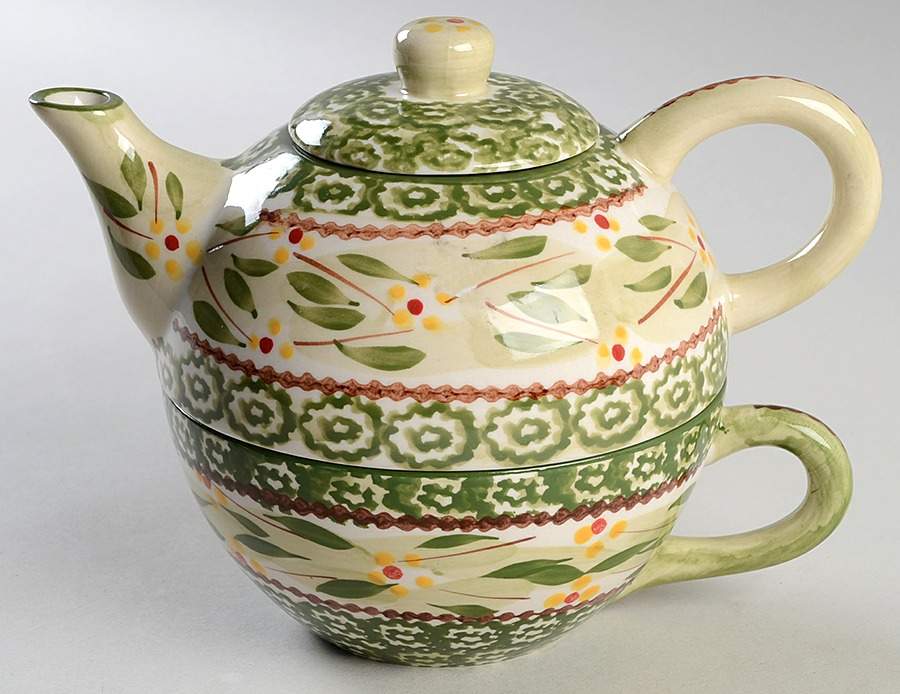 Old World Green Individual Teapot & Lid with Cup by Temp-Tations-1