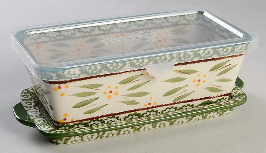 Old World Green Loaf Pan W/Plastic Lid & Tray by Temp-Tations-1