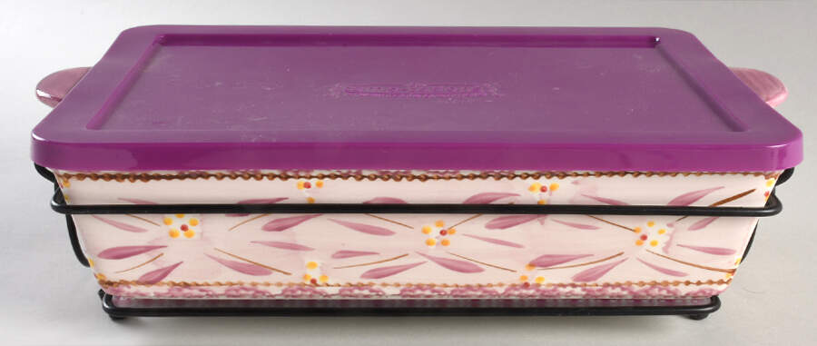 Old World Lilac (4 Pc) 13" Rectangular. Baker (Baker, Lid, Trivet & Stand) by Temp-Tations-1