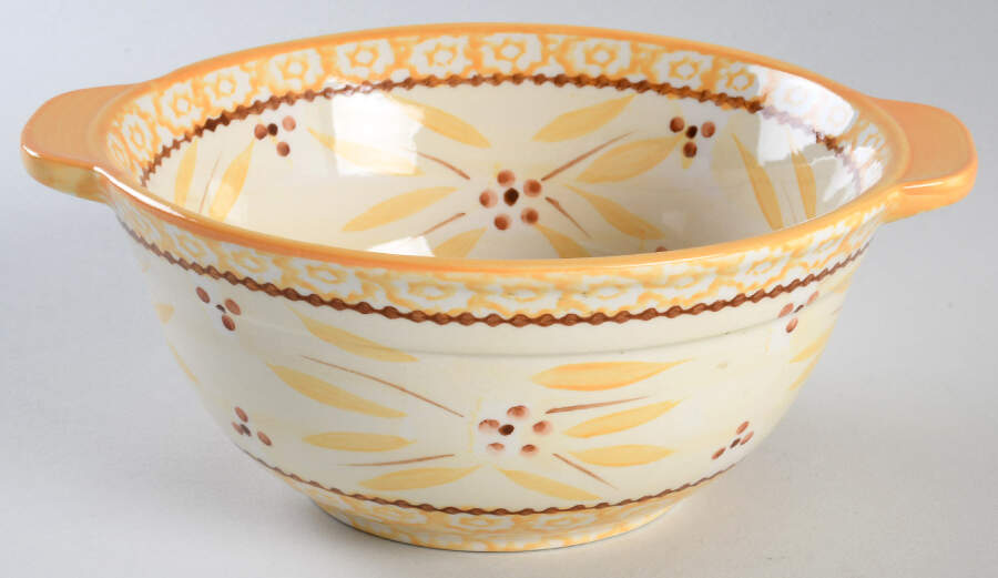 Old World Yellow 8" Handled Round Serving Bowl by Temp-Tations-1