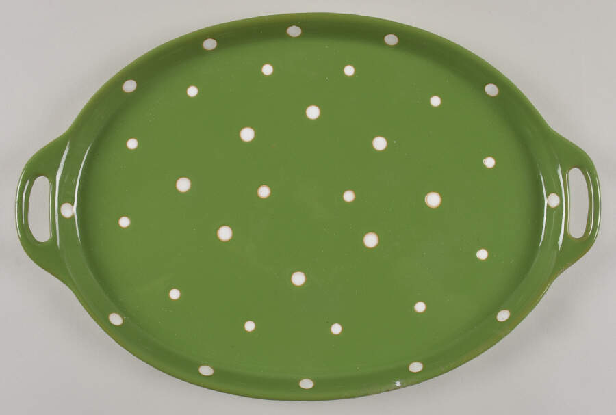 Polka Dot Green 14" Oval Handled Platter by Temp-Tations-1