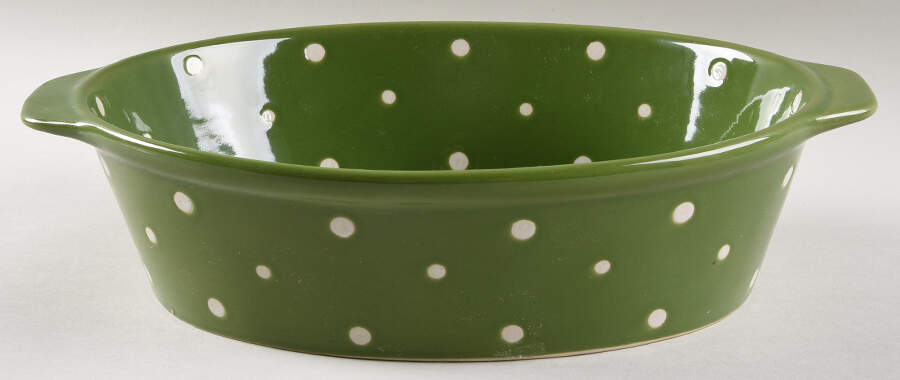 Polka Dot Green 13" Oval Baker by Temp-Tations-1