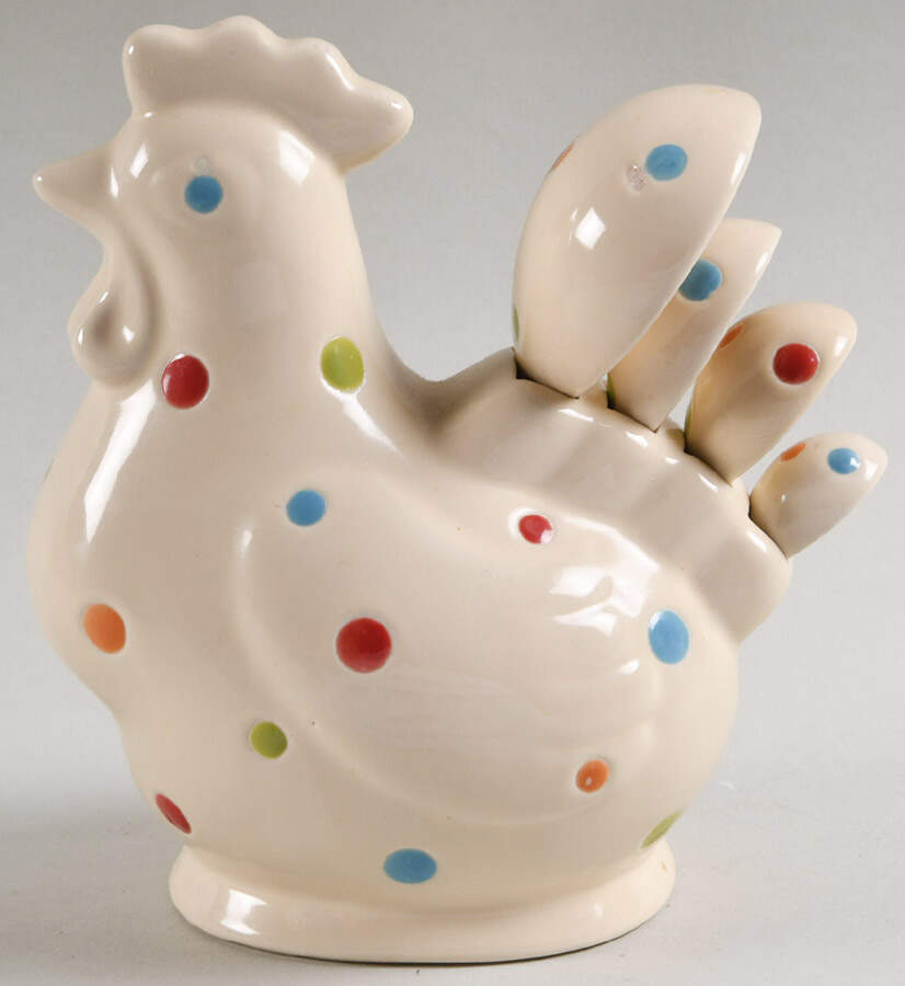 Polka Dot Cream (4 Pc) Measuring Spoon Set & Holder by Temp-Tations-1