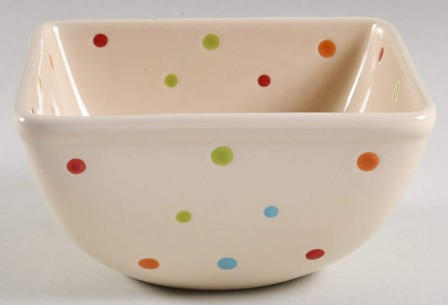 Polka Dot Cream 6" Square Mixing Bowl by Temp-Tations-1