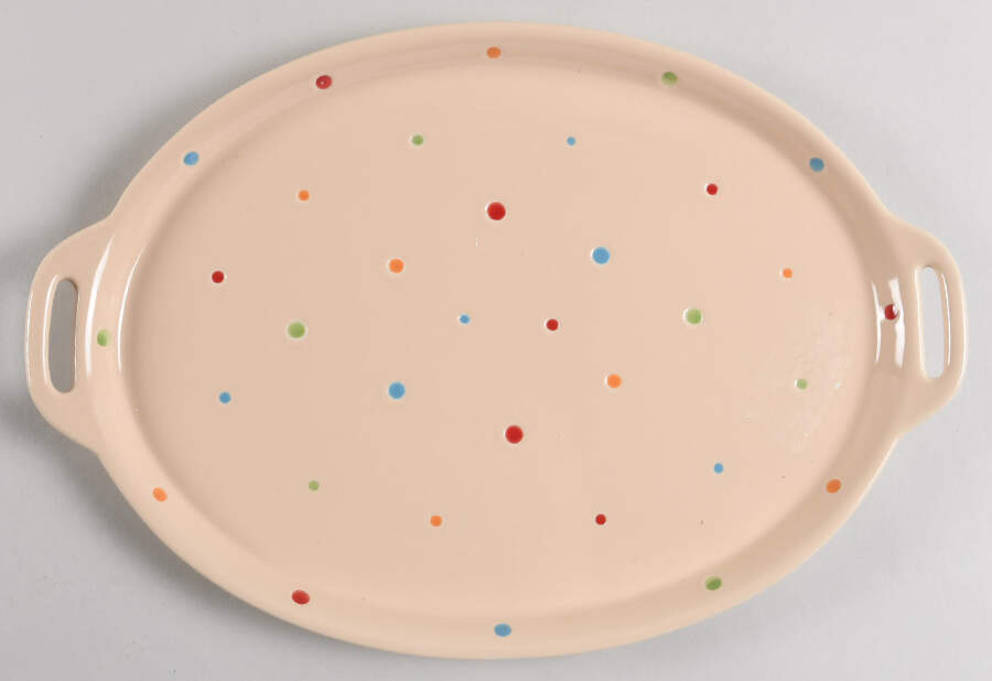 Polka Dot Cream 14" Oval Handled Platter by Temp-Tations-1