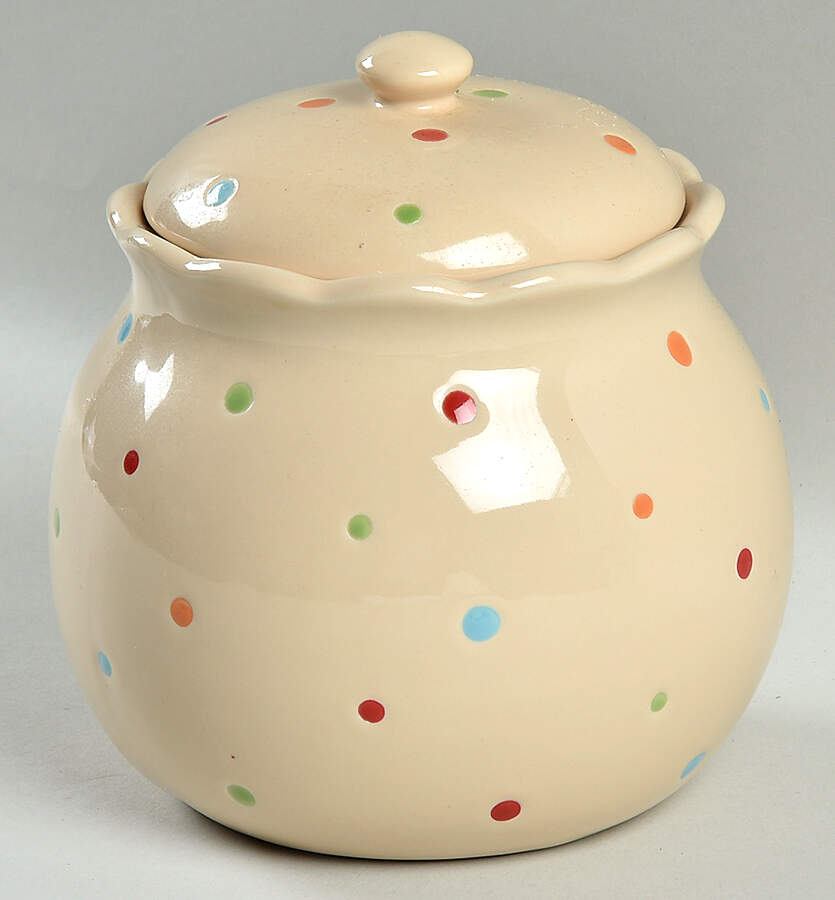 Polka Dot Cream Small Canister & Lid by Temp-Tations-1