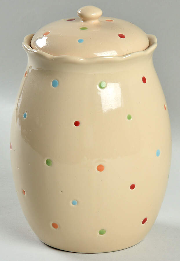 Polka Dot Cream Large Canister & Lid by Temp-Tations-1