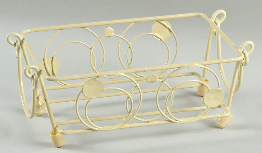 Polka Dot Cream Metal Stand for 8" Rectangular Handled Baker by Temp-Tations-1