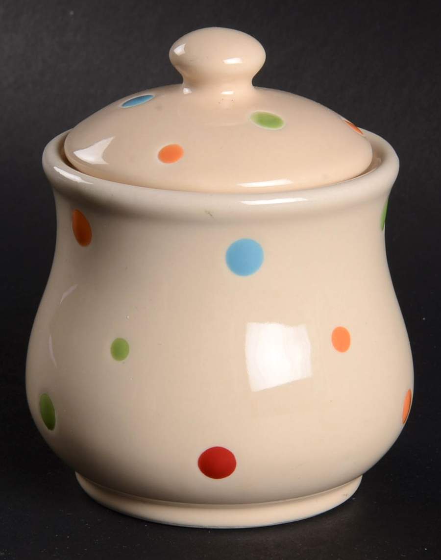 Polka Dot Cream Sugar Bowl & Lid by Temp-Tations-1
