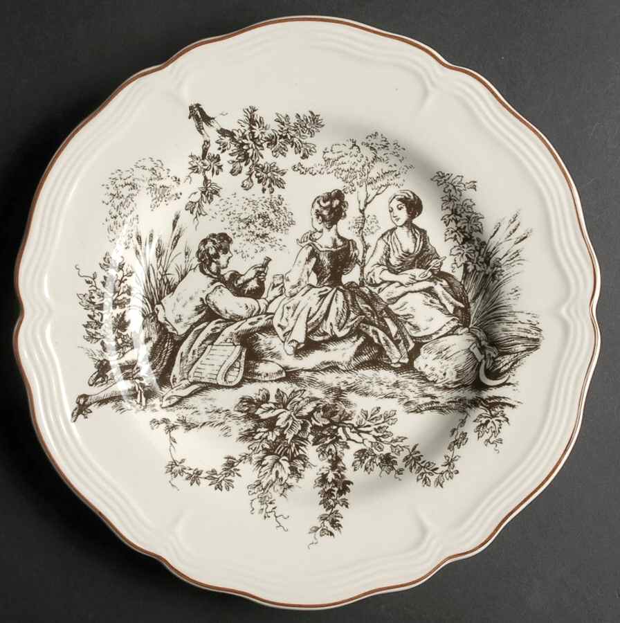New England Toile Brown Dinner Plate by Tabletops Unlimited-1