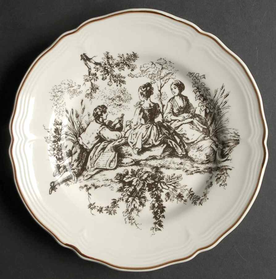 New England Toile Brown Salad Plate by Tabletops Unlimited-1