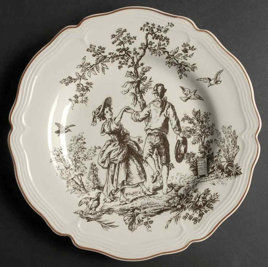 New England Toile Brown Dinner Plate by Tabletops Unlimited-1