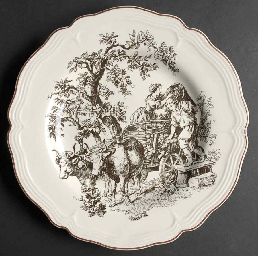 New England Toile Brown Dinner Plate by Tabletops Unlimited-1