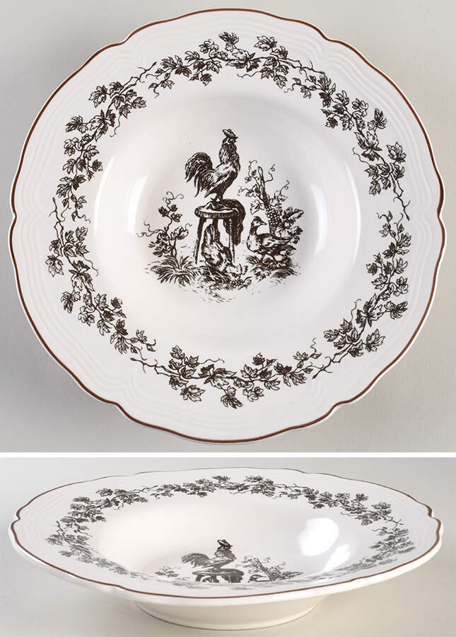 New England Toile Brown (Gamebird) Rim Soup Bowl by Tabletops Unlimited-1