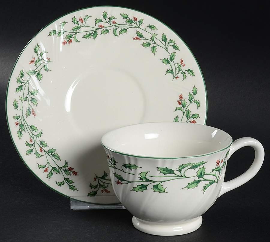 Holly Leaf Footed Cup & Saucer Set by Totally Today-1