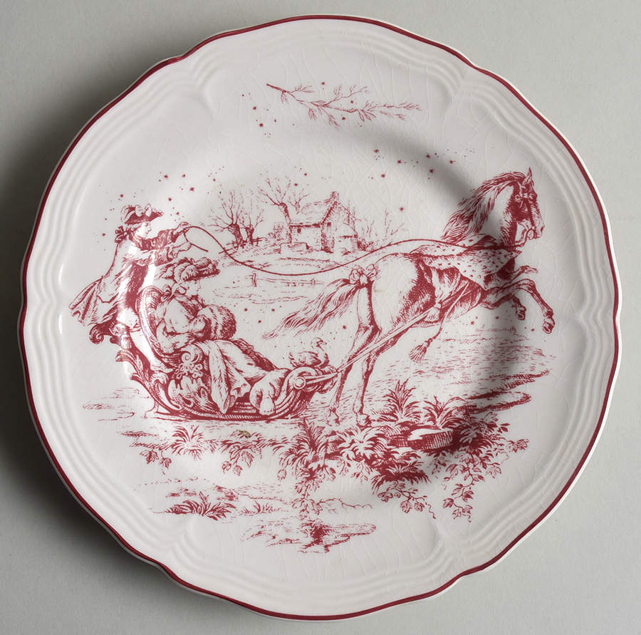 New England Toile Burgundy Salad Plate by Tabletops Unlimited-1