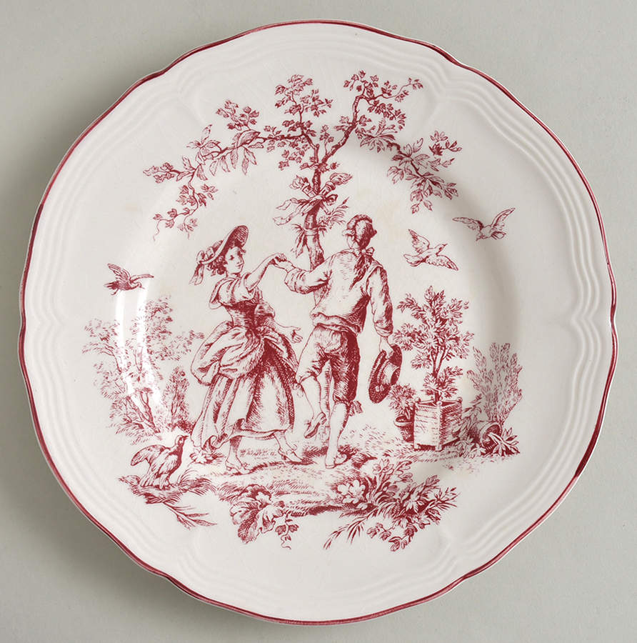 New England Toile Burgundy Salad Plate by Tabletops Unlimited-1