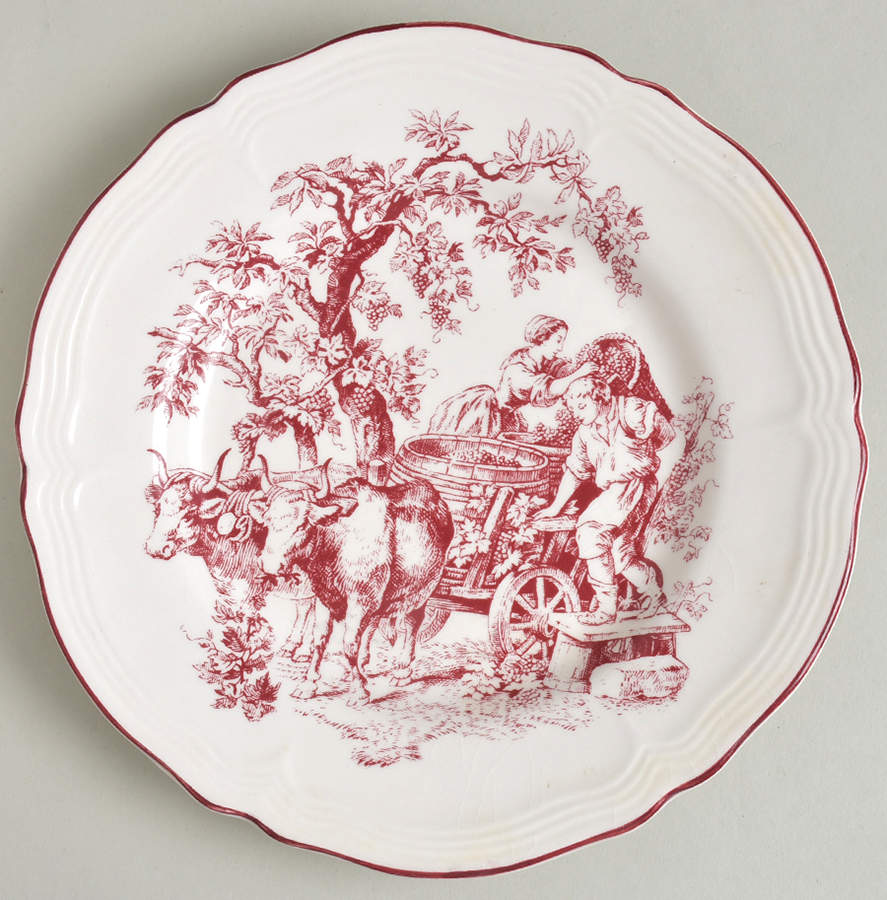 New England Toile Burgundy Salad Plate by Tabletops Unlimited-1