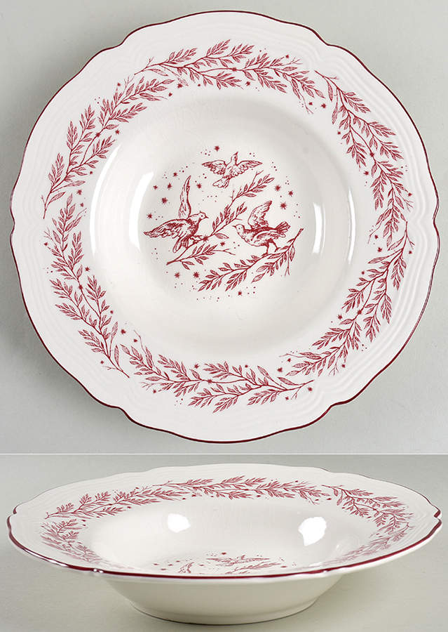 New England Toile Burgundy Large Rim Soup Bowl by Tabletops Unlimited-1