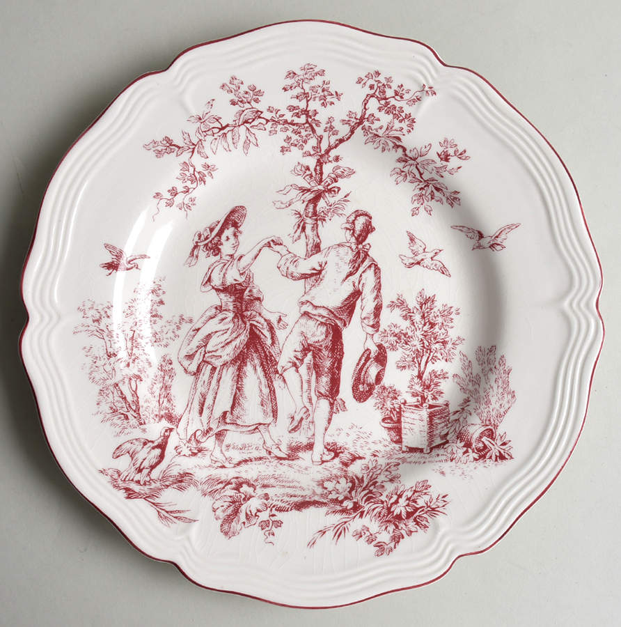 New England Toile Burgundy Dinner Plate by Tabletops Unlimited-1