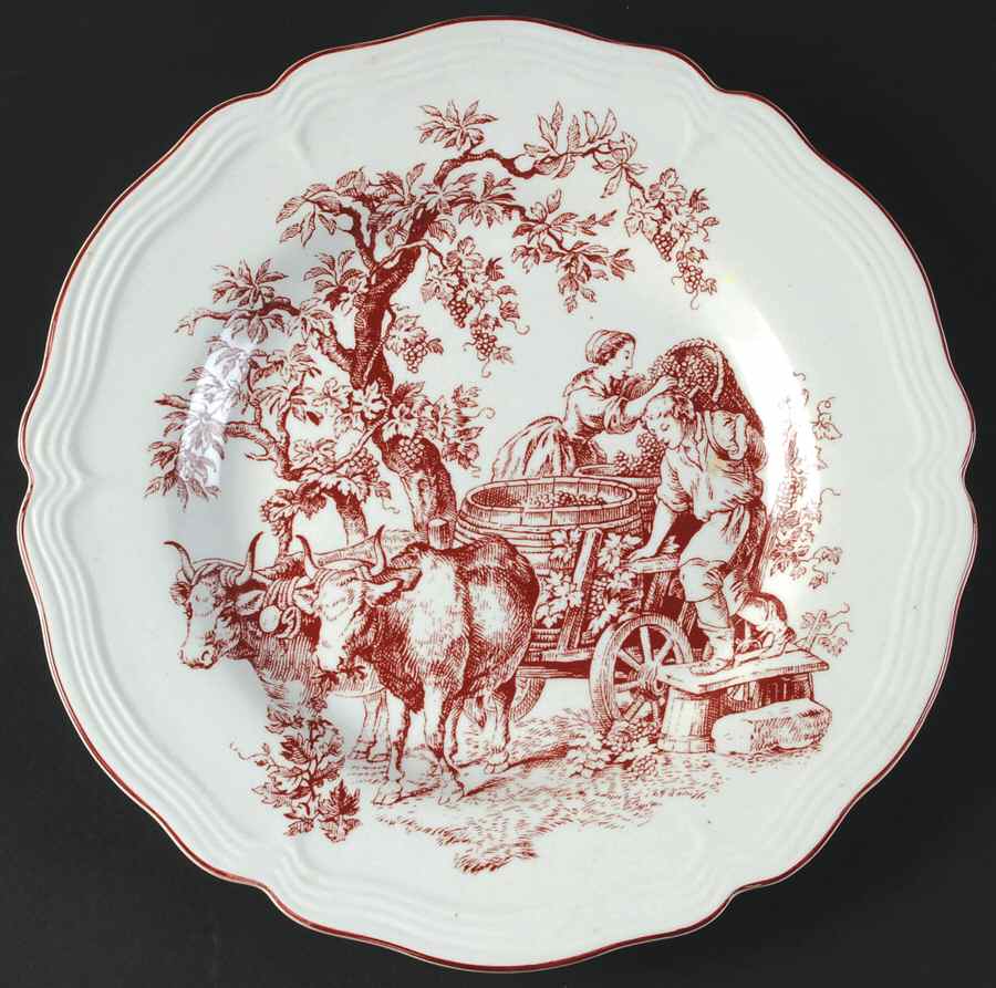 New England Toile Burgundy Dinner Plate by Tabletops Unlimited-1